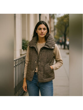 Japanese Vintage FLASH REPORT Wool Puffer Vest L – Herringbone